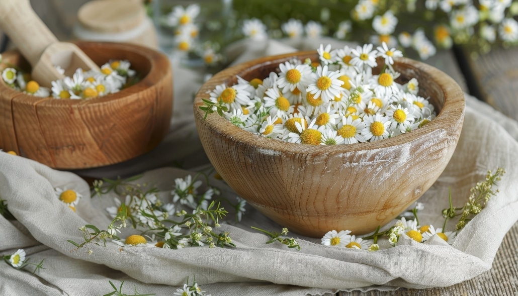 Dampfbad mit Kamillenblüten
