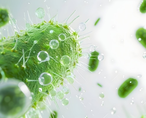 Mikroskopische Aufnahme eines grünen Bakteriums