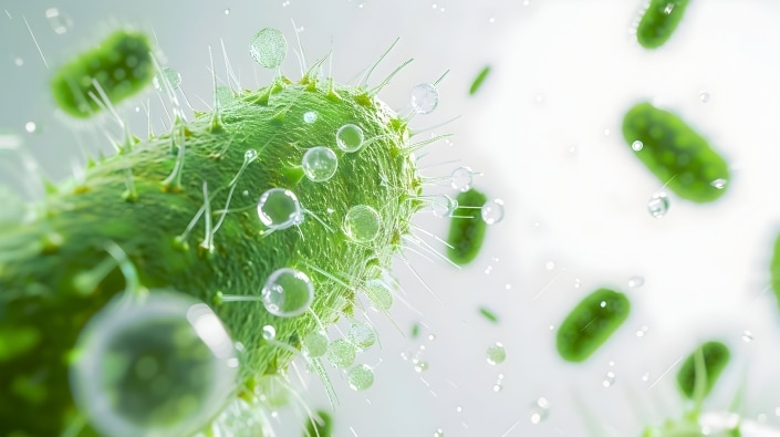 Mikroskopische Aufnahme eines grünen Bakteriums