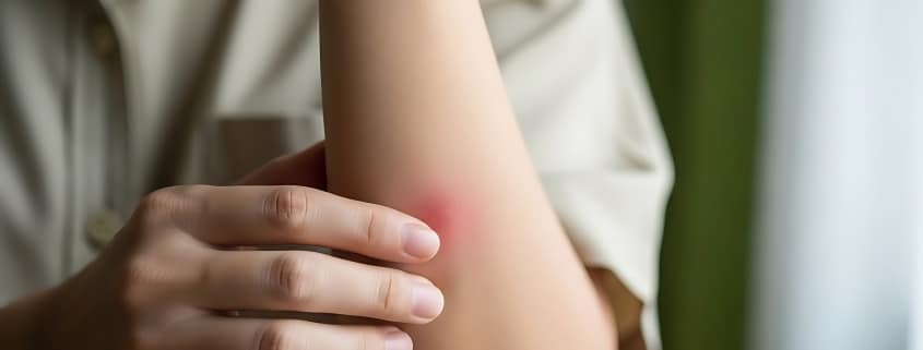 Person mit entzündeter Stelle am Unterarm